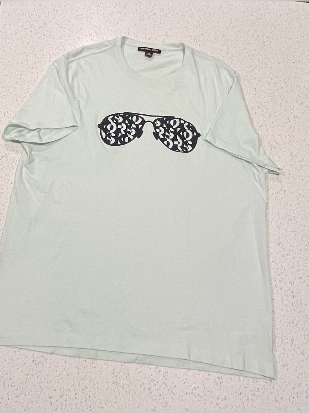 Men's Michael Kors XL Signature Aviator Glasses Logo T-shirt Mint Green W/ Navy